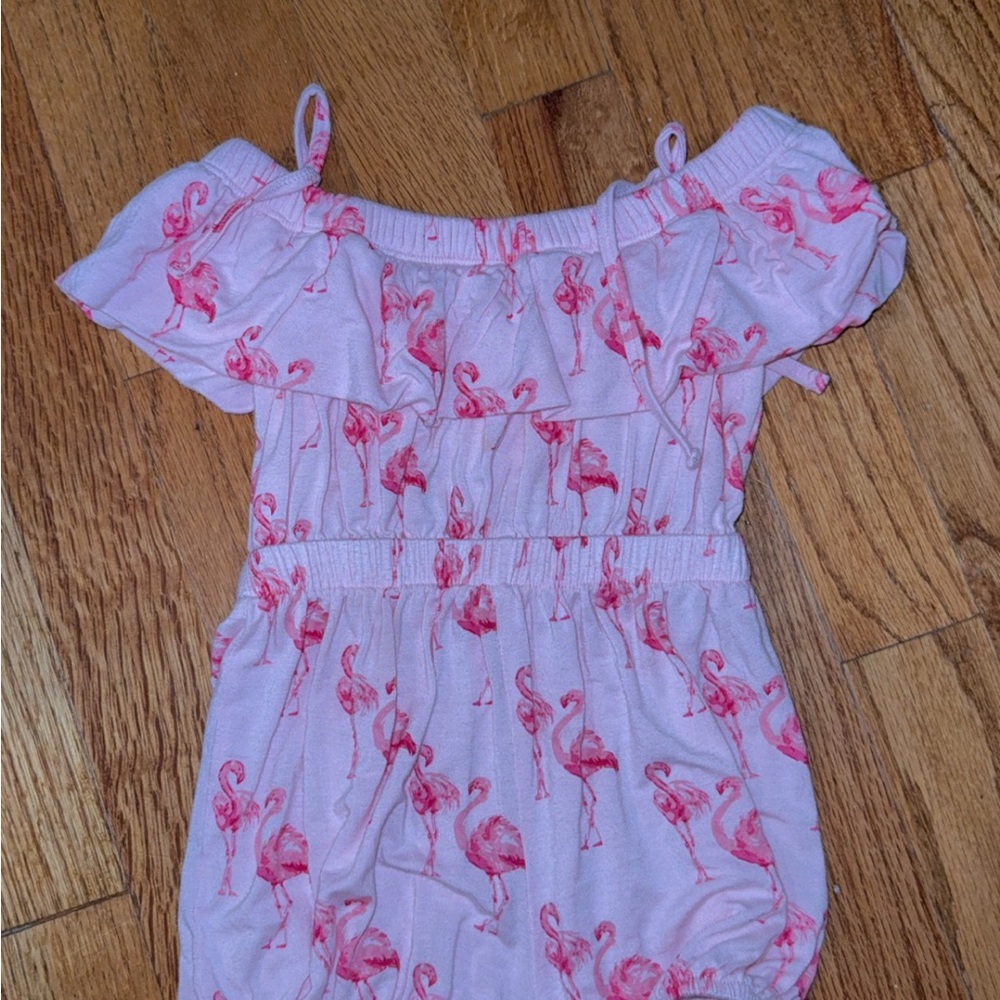 Kate Quinn Pink Flamingo Ruffle Bodysuit 12 Months size Baby Girl